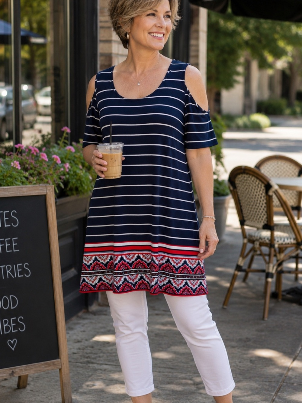Westport Navy Striped Cold-Shoulder Tunic Large